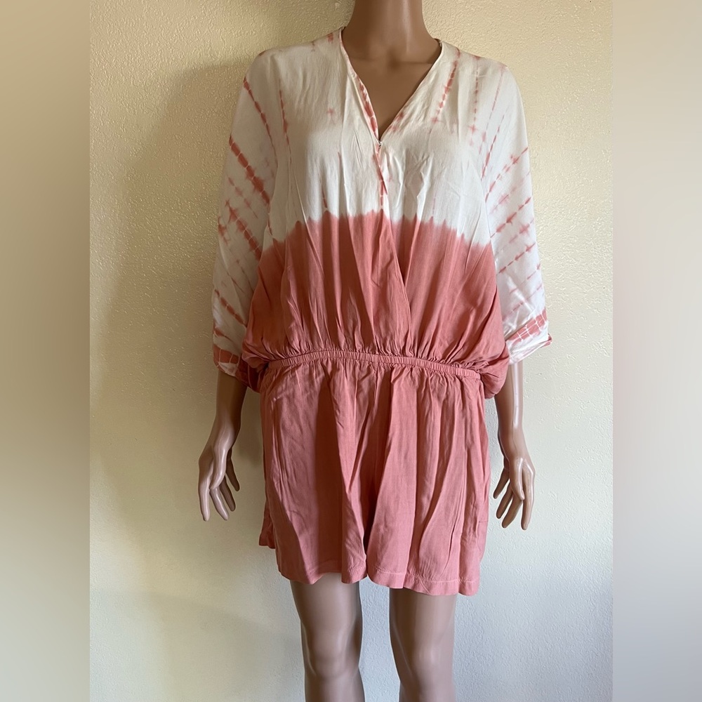 Mustard Seed Romper Shorts Small Pink/White Cold Shoulder Stevie